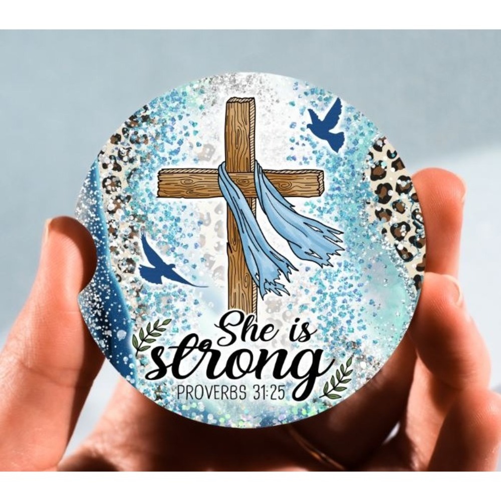 Set of 2 Car Coasters, She Is‎ Strong Car Coaster, Neoprene Car Coaster